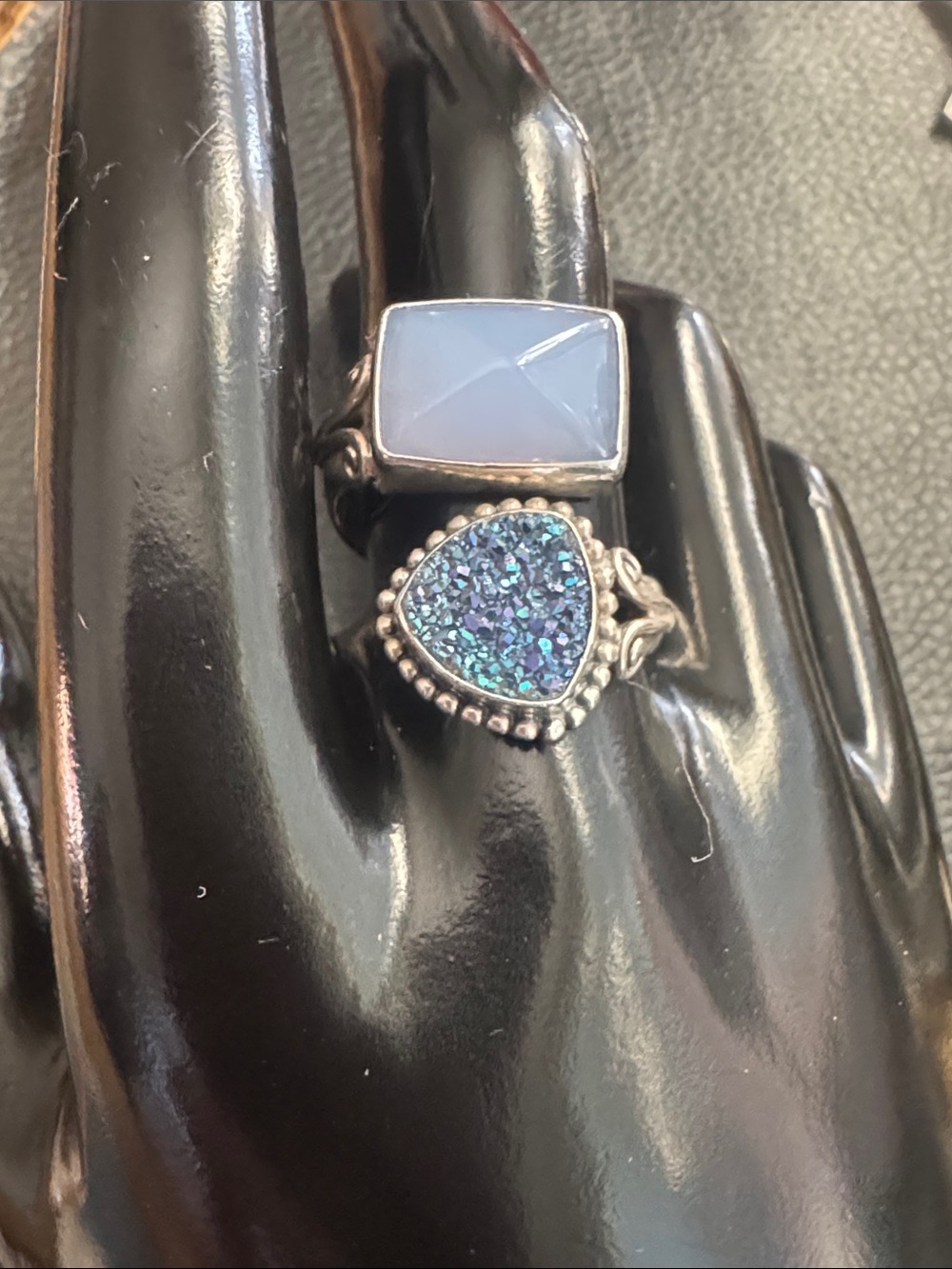 Sajen Sterling Silver Ring w Blue Chalcedony & Drusy Stone